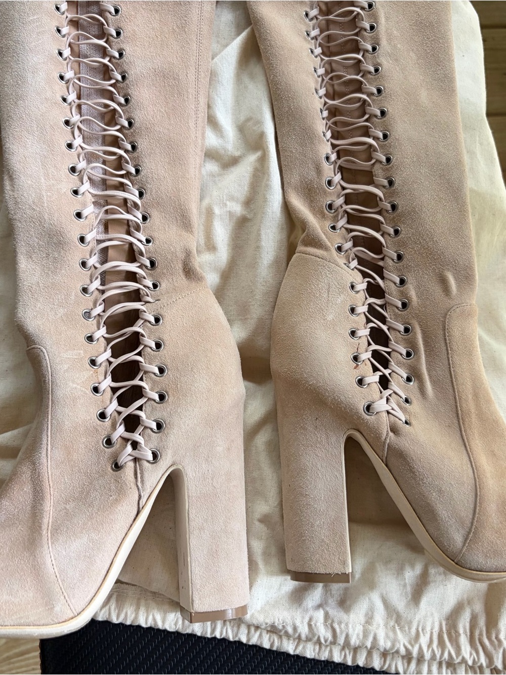 Salvatore Ferragamo  Lace-Up Over-the-Knee High Heel Boots - Nude - Picture 3 of 15